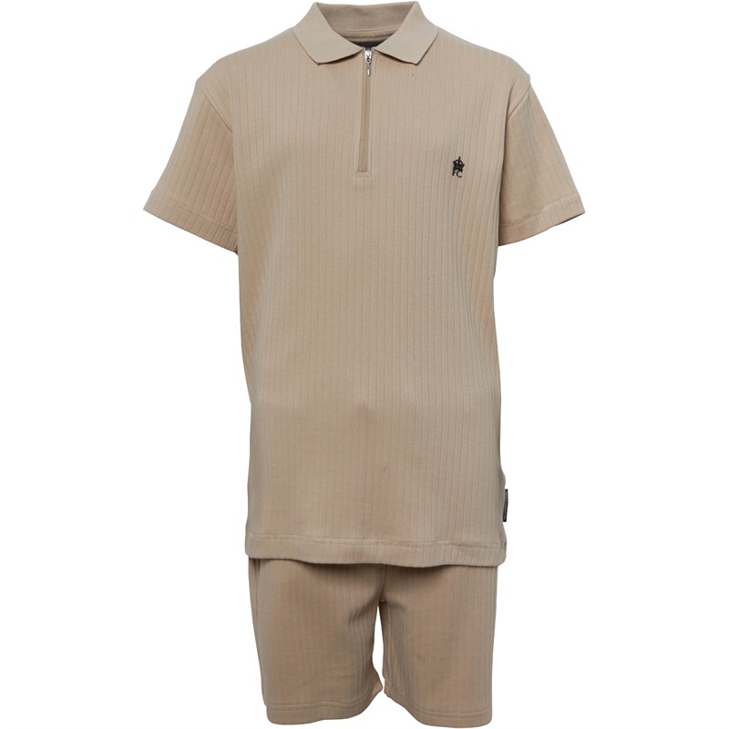 French Connection Boys Resort Drop Needle Short Sleeve Polo And Shorts Set Stone