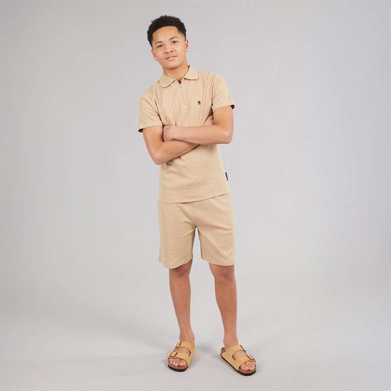 French Connection Boys Resort Drop Needle Short Sleeve Polo And Shorts Set Stone