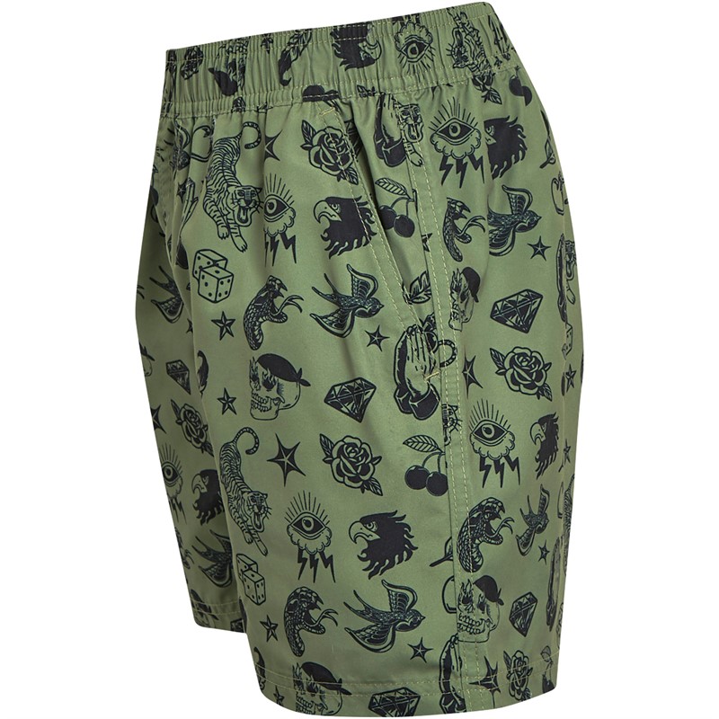 French Connection Boys Inked Swim Shorts Khaki