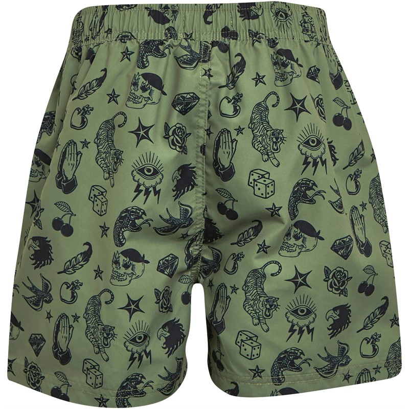 French Connection Boys Inked Swim Shorts Khaki