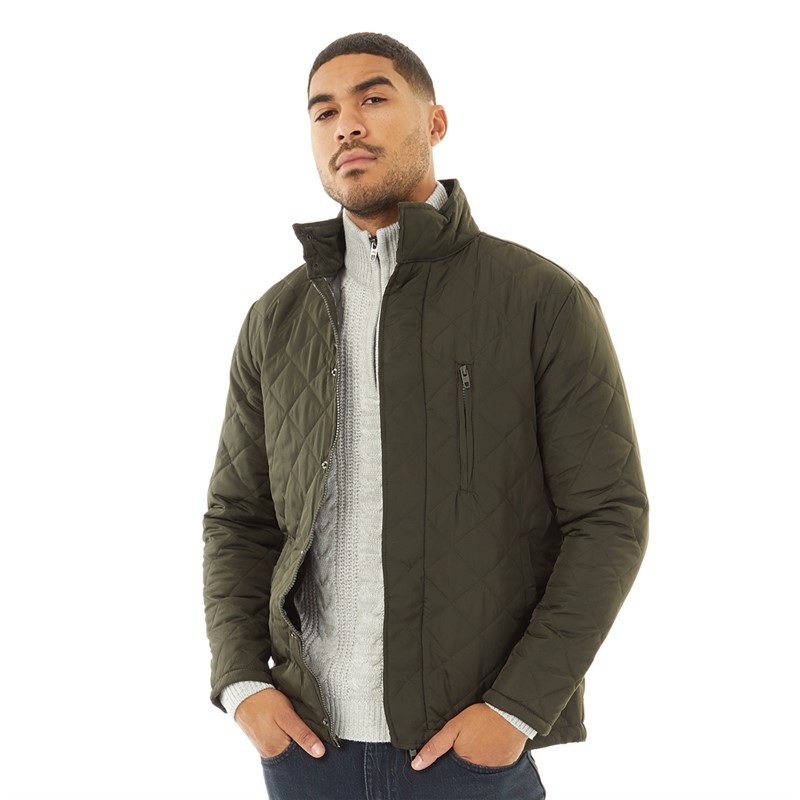 French Connection Mens Diamond Quilted Wad Jacket Khaki