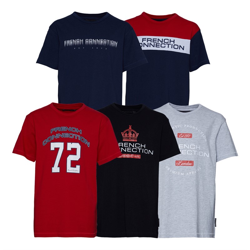 French Connection Boys Five Pack T-Shirts Grey Marl/Black/Tricolore/Marine/Red