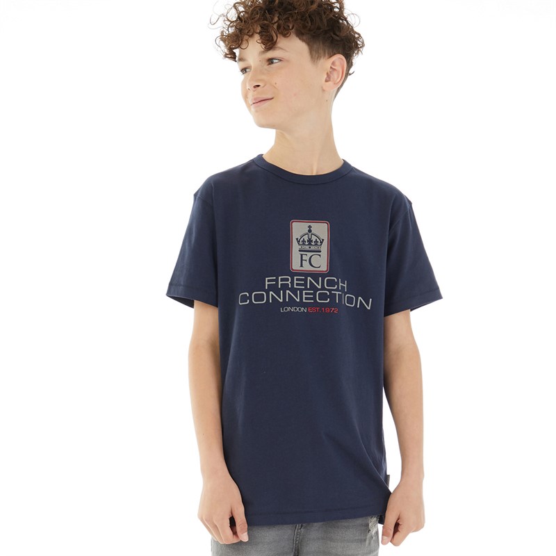 French Connection Boys Label T-Shirt Marine