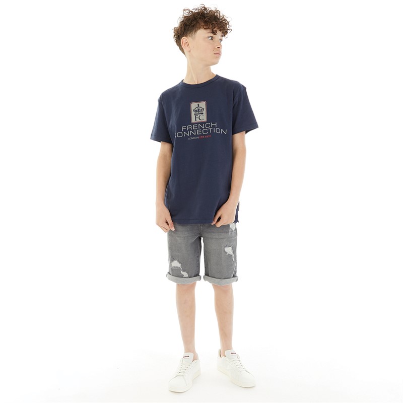 French Connection Boys Label T-Shirt Marine