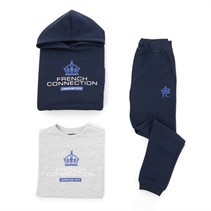 French Connection Boys Throne Hoodie Joggers And T-Shirt Set Marine/Light Grey Melange