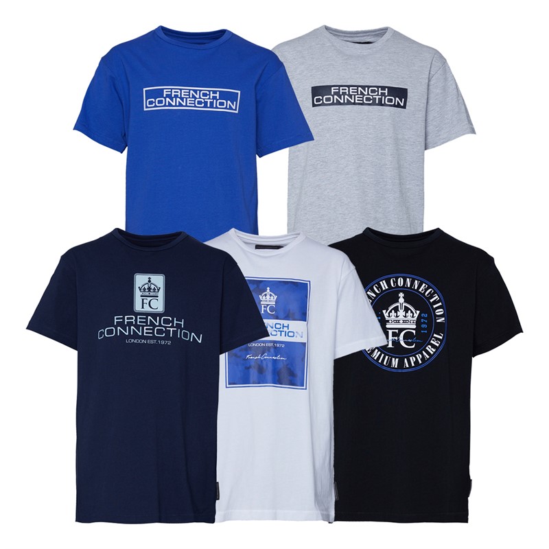 French Connection Boys Five Pack Blamo T-Shirts Black/White/Marine/Grey Marl/Cobalt