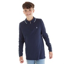 French Connection Boys Overarm Long Sleeve Polo Marine/Sky