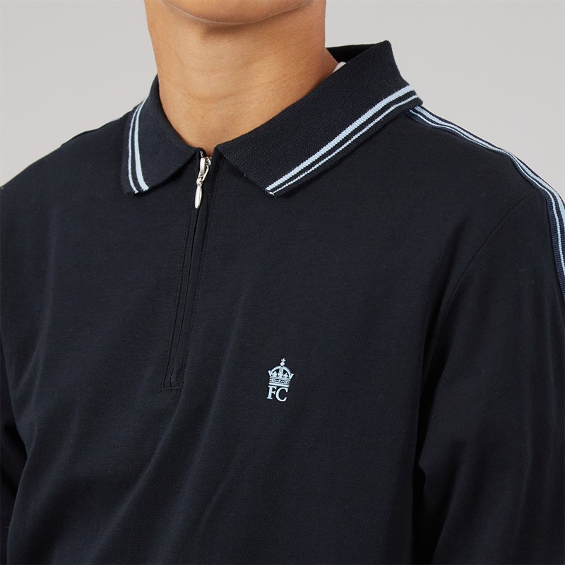 French Connection Boys Overarm Long Sleeve Polo Shirt Marine/Sky