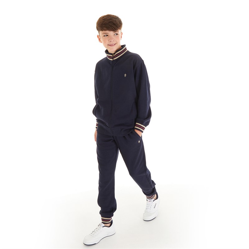 French Connection Boys Lane Zip Through Sweatshirt And Joggers Tracksuit Marine