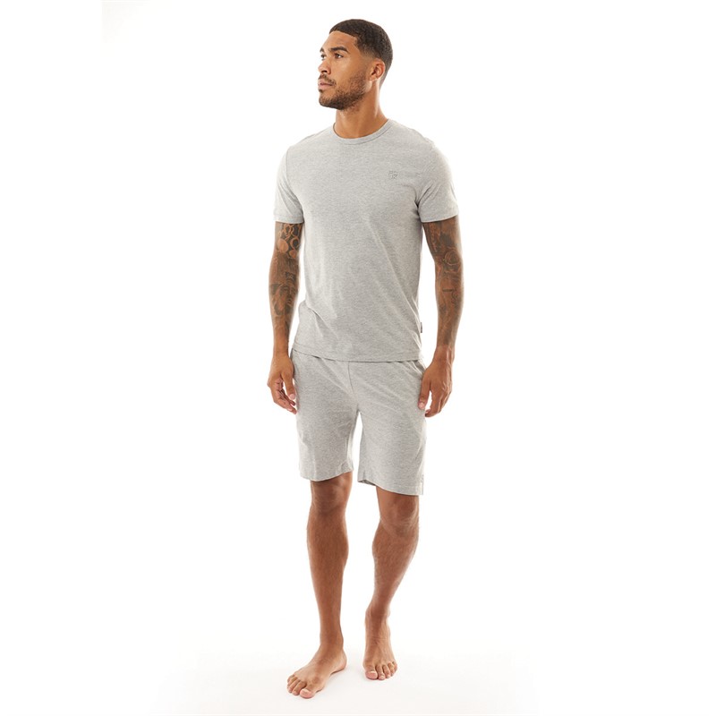 French Connection Mens Stack T-Shirt And Shorts Set Light Grey Marl