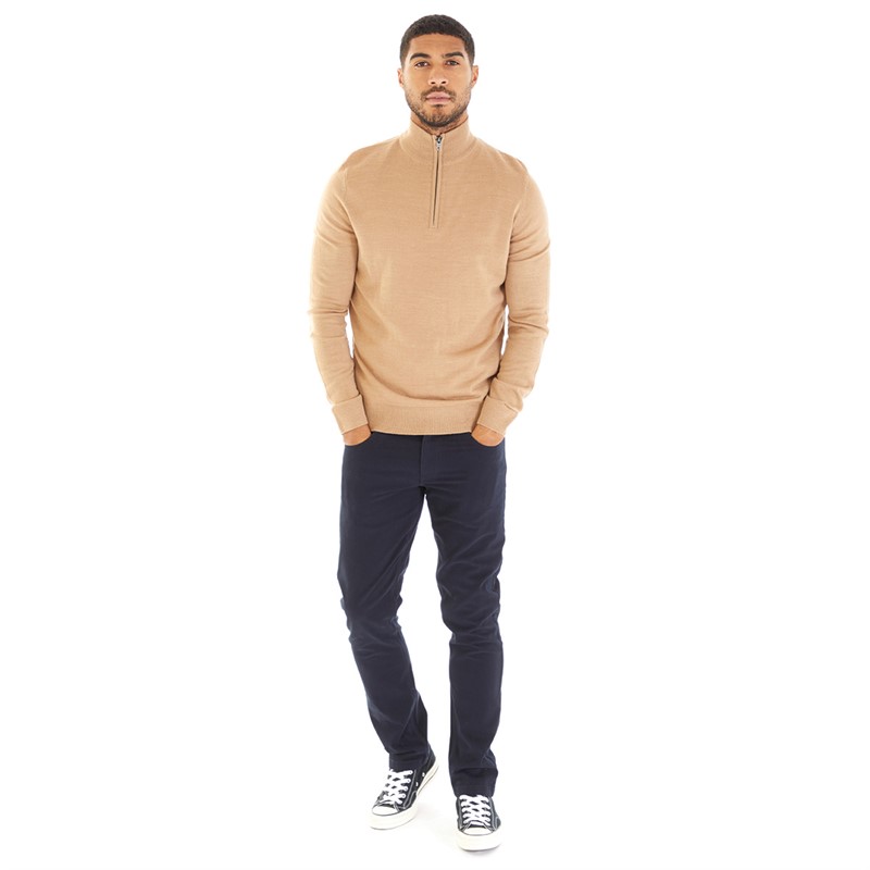 French Connection Mens Cash 1/2 Zip Jumper Camel Melange