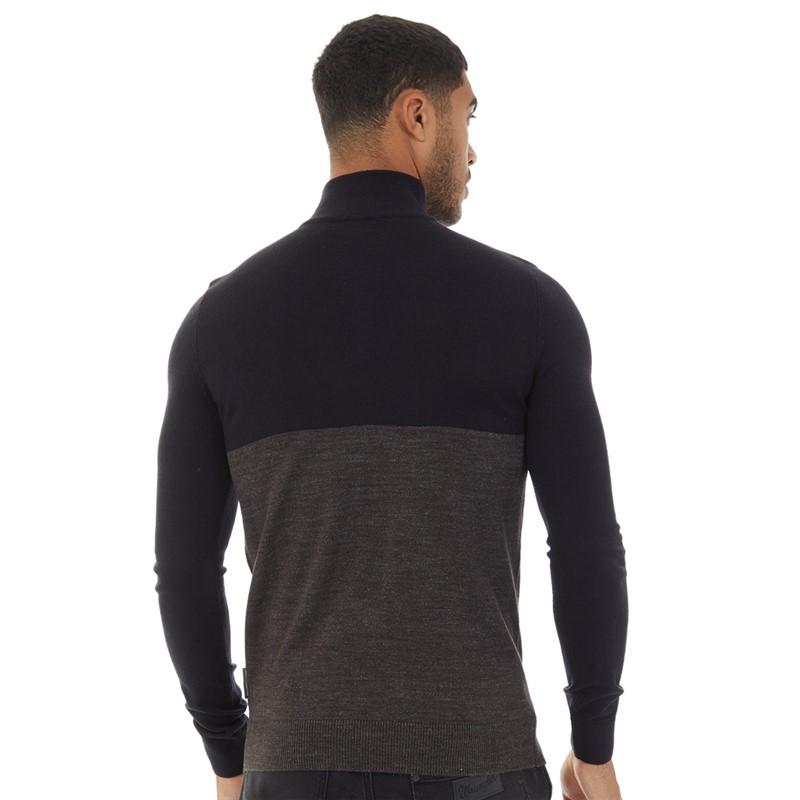 French Connection Mens Cash 1/2 Zip Jumper Marine/Charcoal Mel