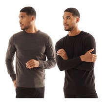 French Connection Mens Cash Two Pack Jumpers Black/Charcoal Mel