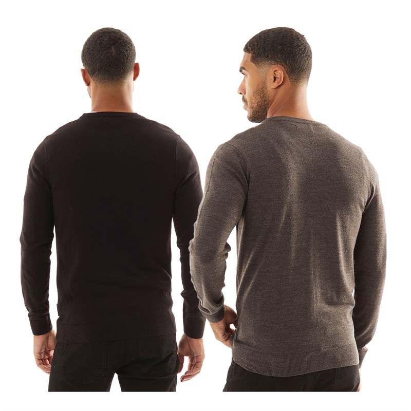 French Connection Mens Cash Two Pack Jumpers Black/Charcoal Mel