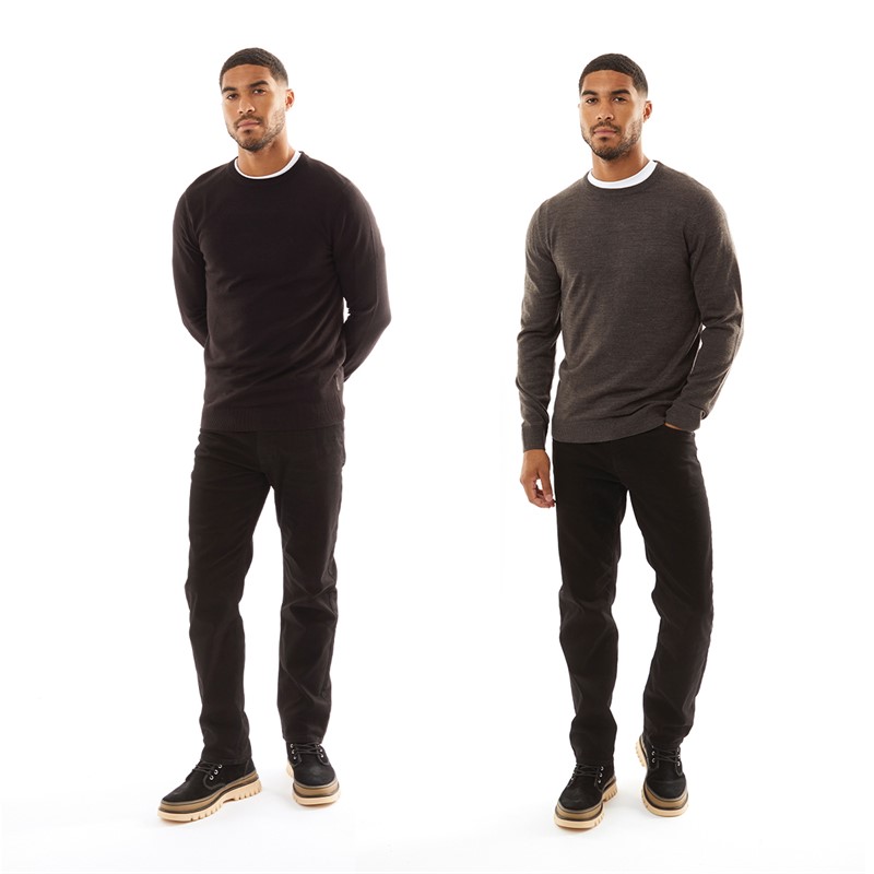 French Connection Mens Cash Two Pack Jumpers Black/Charcoal Mel