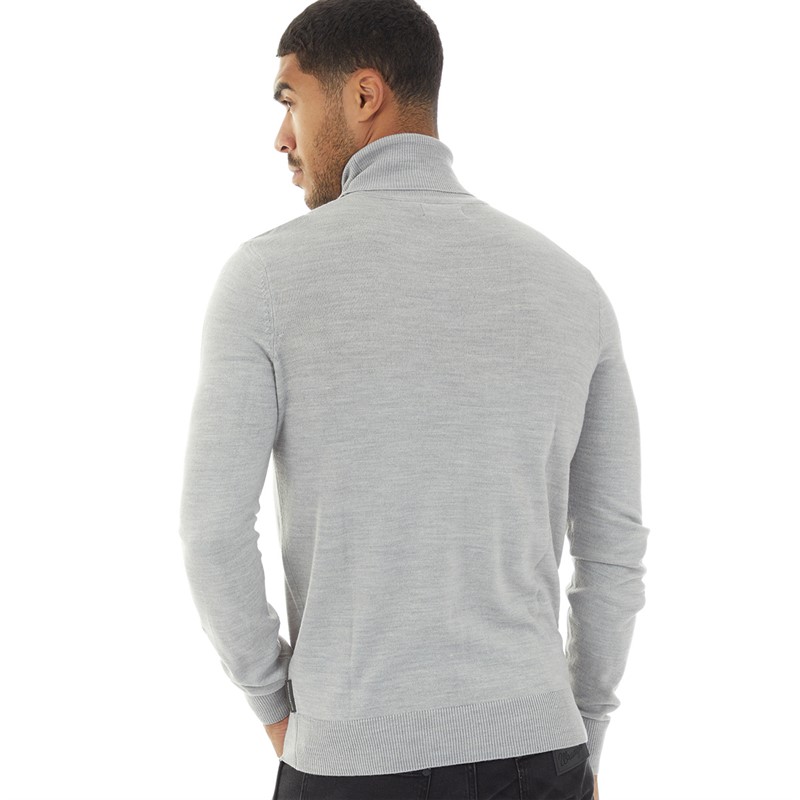 French Connection Mens Cash Roll Neck Jumper Light Grey Mel