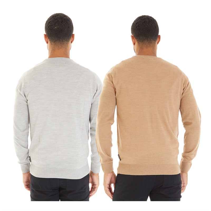 French Connection Mens Cash Two Pack Jumpers Camel Mel/Light Grey Melange