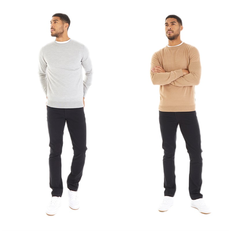French Connection Mens Cash Two Pack Jumpers Camel Mel/Light Grey Melange