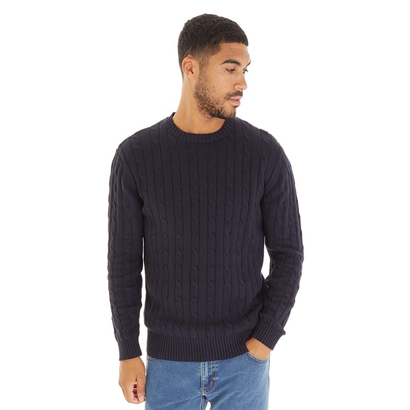 Buy French Connection Mens Cotton Cable Jumper Marine