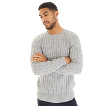 French Connection Mens Cotton Cable Jumper Light Grey Mel