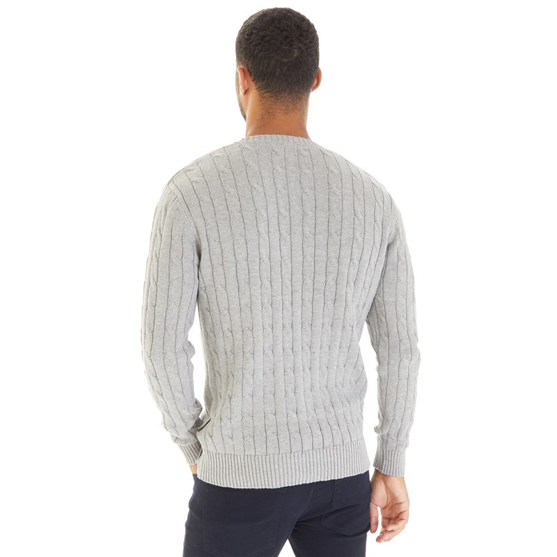 French Connection Mens Cotton Cable Jumper Light Grey Mel
