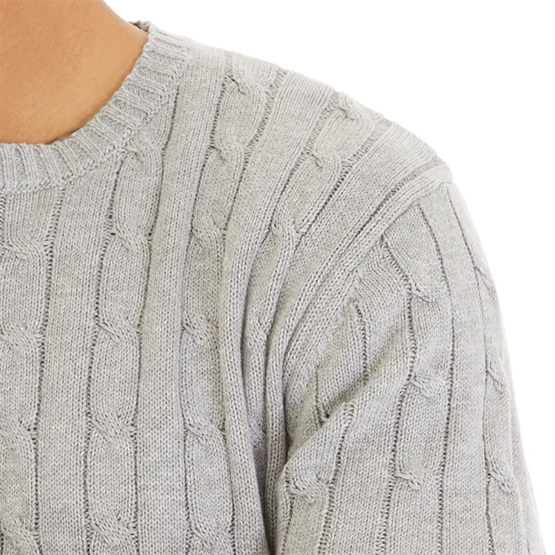 French Connection Mens Cotton Cable Jumper Light Grey Mel