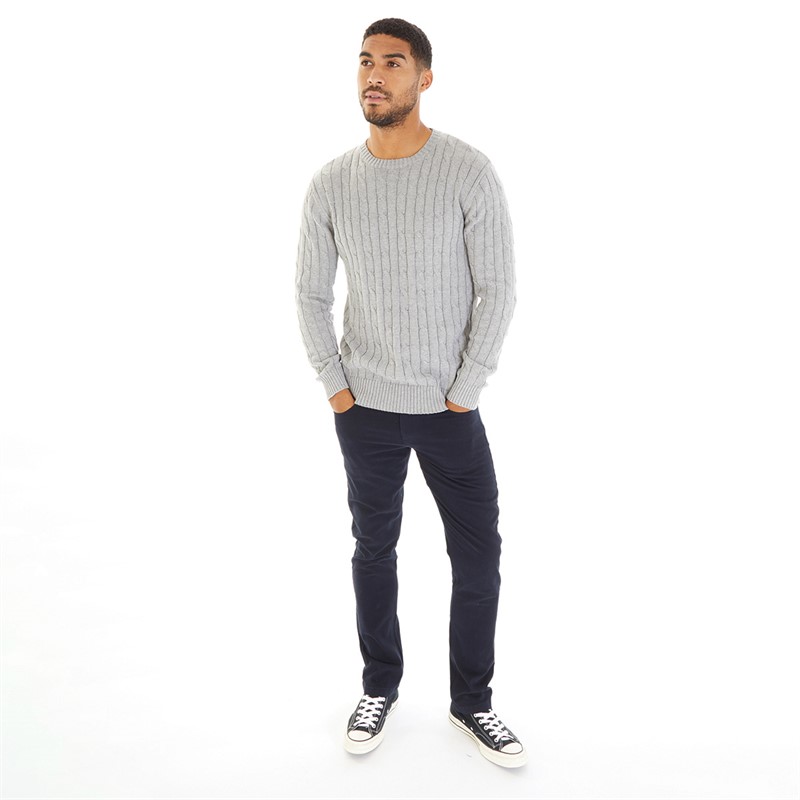French Connection Mens Cotton Cable Jumper Light Grey Mel