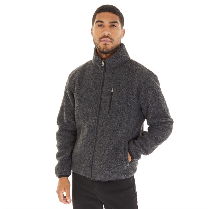 French Connection Herren Fleecejacke mit Stehkragen Melange Grau