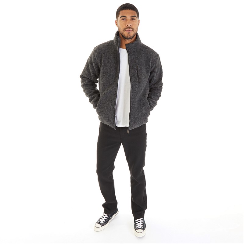 French Connection Fleece aus Borgsweatshirt mit Schalkragen Anthrazit Mel
