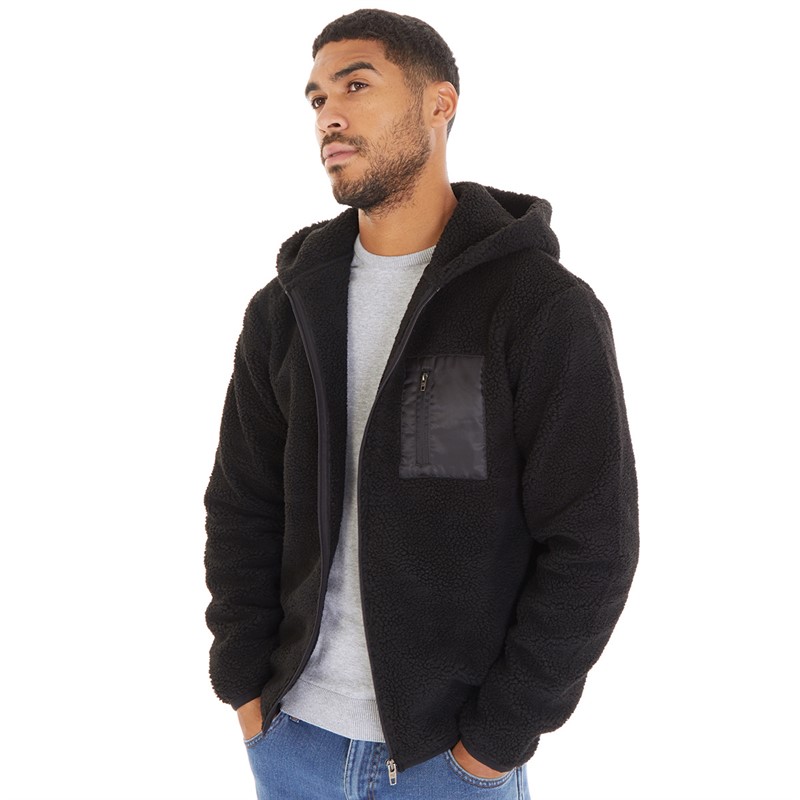 French Connection Mens Borg Hoodie Black/Black/Black