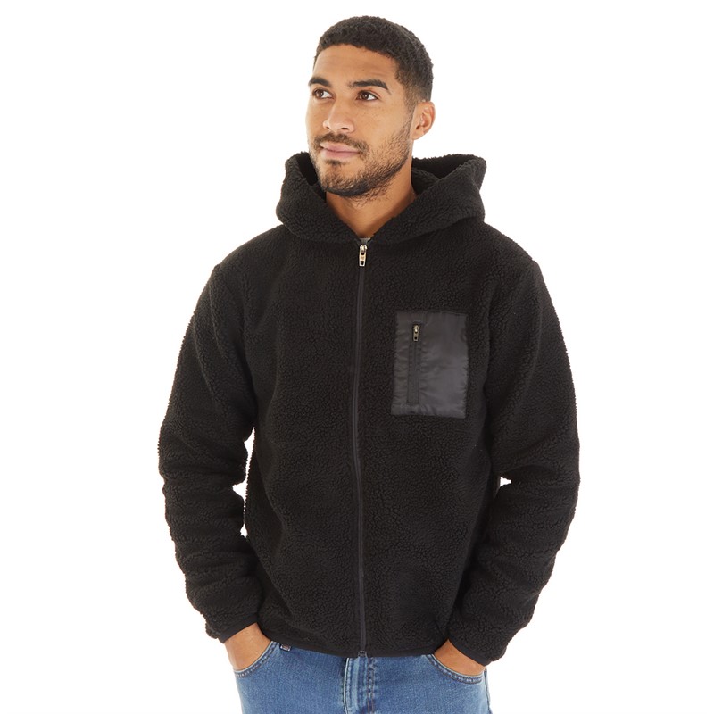 French Connection Mens Borg Hoodie Black/Black/Black
