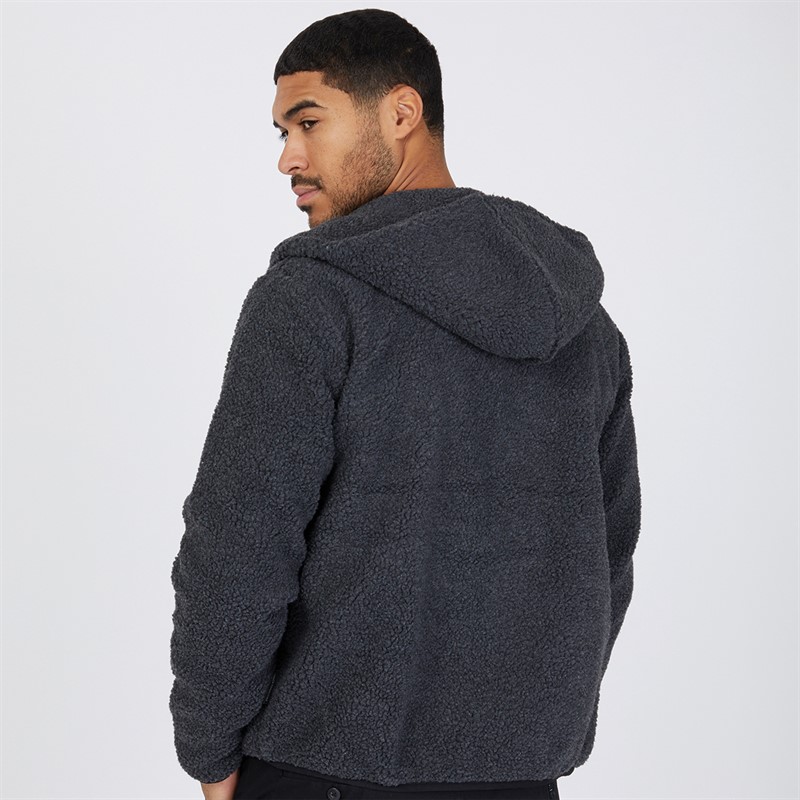 French Connection Mens French Connectin Borg Hoodie Charcoal Mel/Black/Black