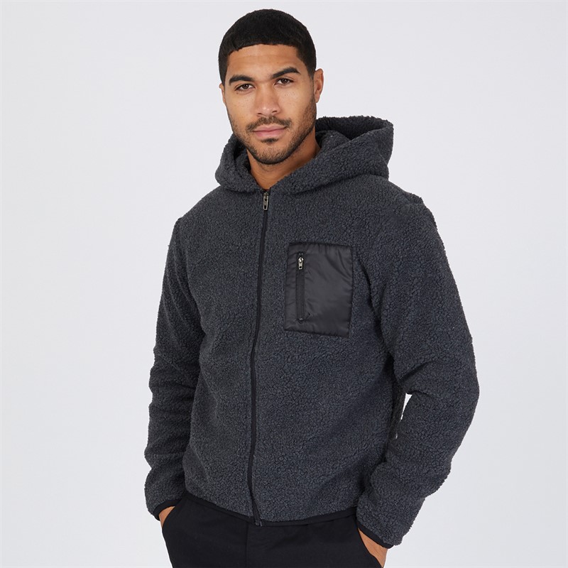French Connection Mens French Connectin Borg Hoodie Charcoal Mel/Black/Black