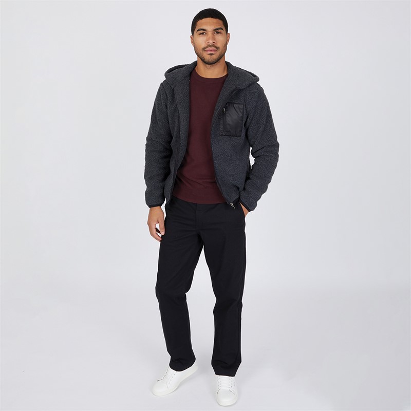 French Connection Mens French Connectin Borg Hoodie Charcoal Mel/Black/Black