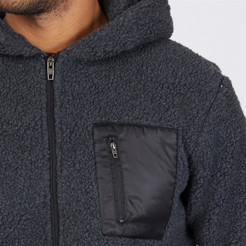 French Connection Mens French Connectin Borg Hoodie Charcoal Mel/Black/Black