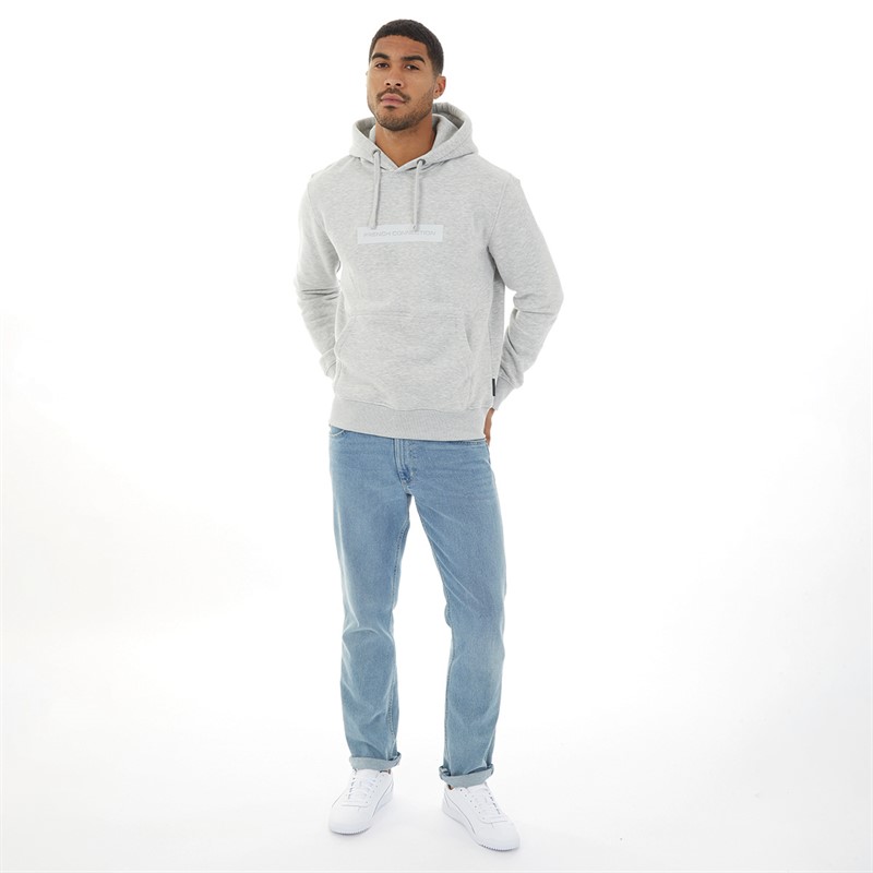 French Connection Mens Block Logo Hoodie Light Grey Mel