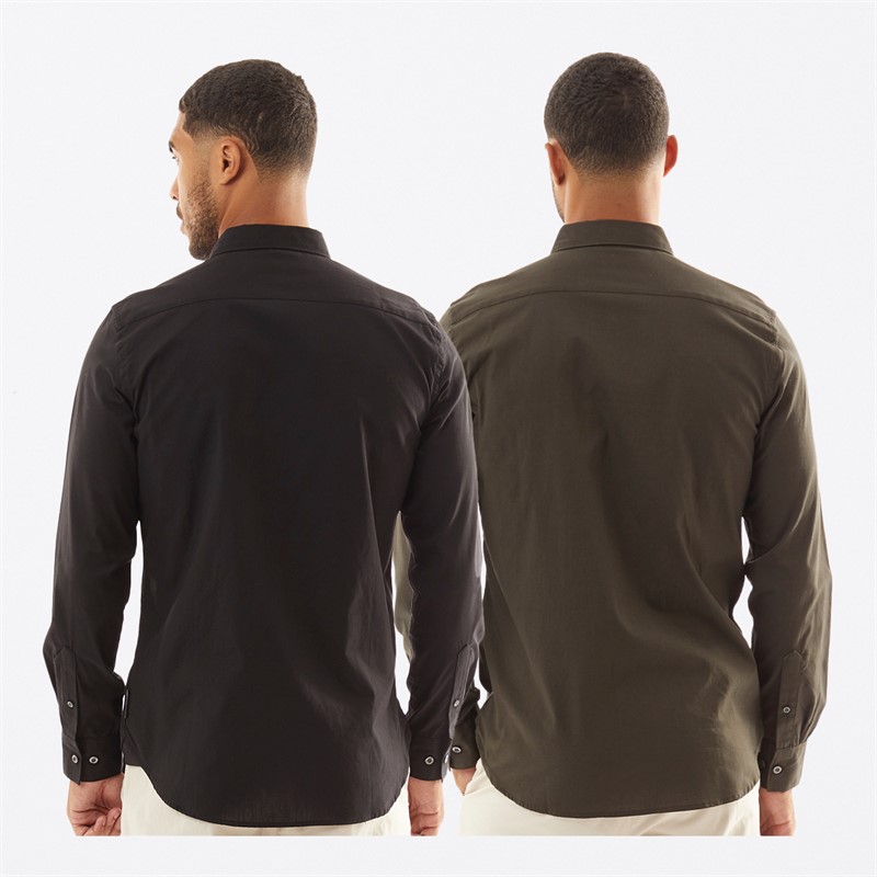 French Connection Mens Two Pack Long Sleeve Oxford Shirts Solid Khaki/Solid Black
