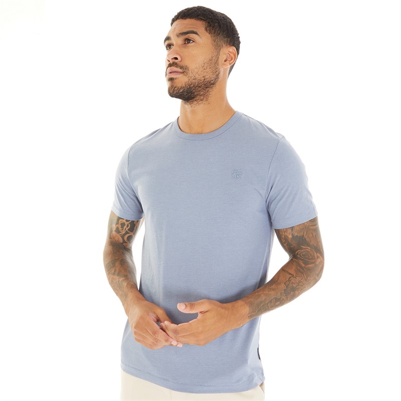 French Connection Mens FCUK Stack T-Shirt Light Blue Mel