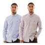 French Connection Mens Two Pack Long Sleeve Oxford Shirts Mid Blue/Bordeaux