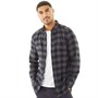 French Connection Langærmet skjorte i gråmeleret gingham-flannel med tern, stor størrelse til herre