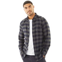 French Connection Mens Large Gingham Flannel Check Long Sleeve Shirt Charcoal Mel/Marine