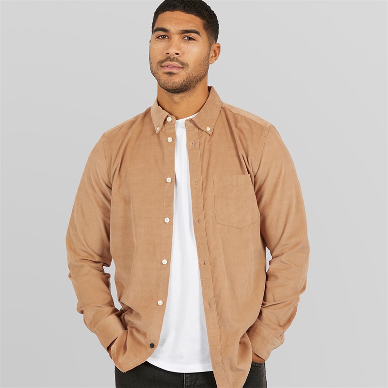 French Connection Mens Cord Long Sleeve Shirt Camel - Size S