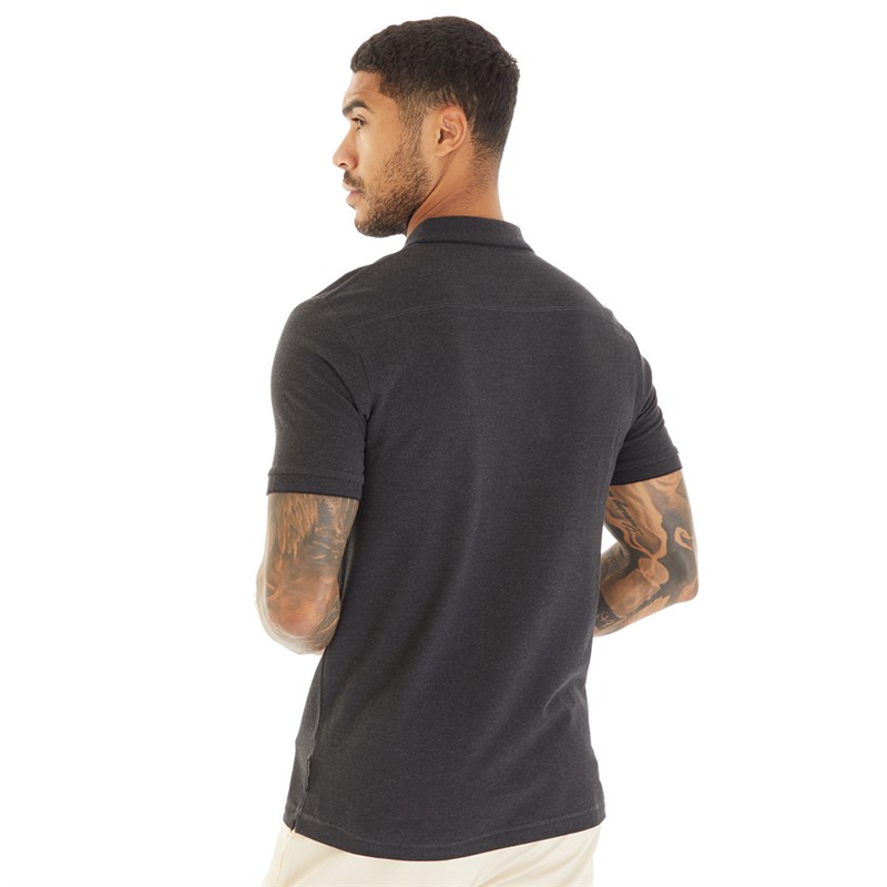 French Connection Mens Pique Polo Shirt Charcoal Mel/Marine