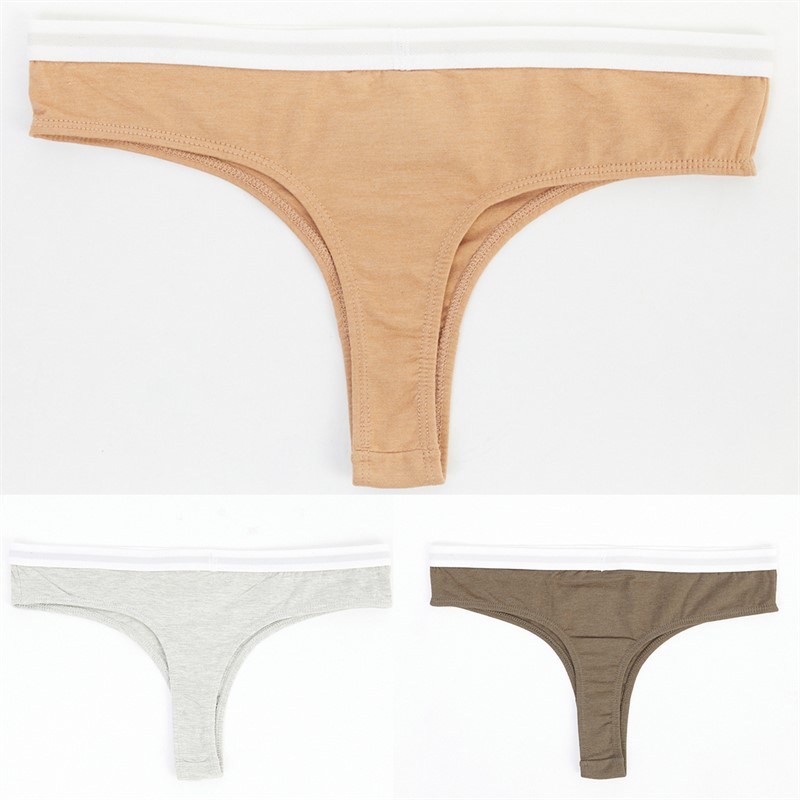 French Connection Womens Three Pack Thongs Almond Nude/Grey Melange/Walnut