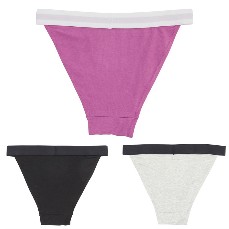 French Connection Womens Three Pack Tanga Briefs Black/Pink Violet/Grey Melange