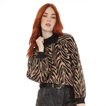 French Connection Womens Animal Crew Jumper Black/Tan
