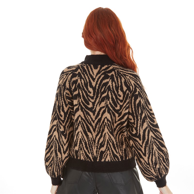 French Connection Womens Animal Crew Jumper Black/Tan