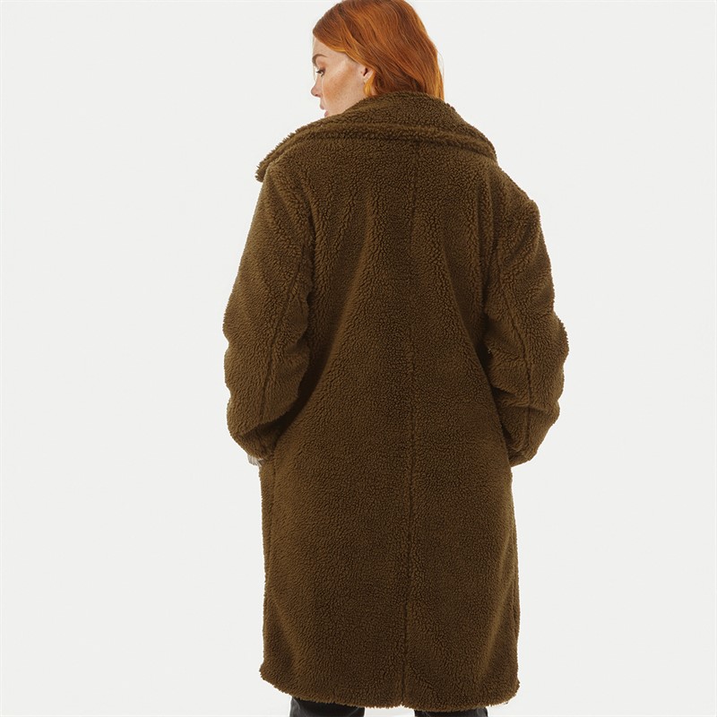 French Connection Womens Borg Peak Long Coat Beech