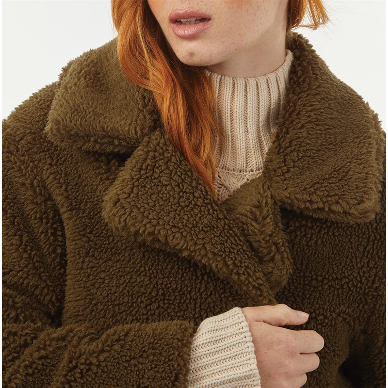 French Connection Womens Borg Peak Long Coat Beech