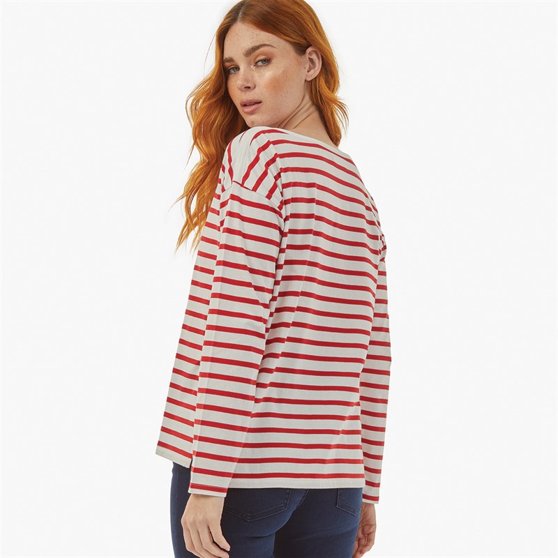 French Connection Womens Boat Neck Breton Long Sleeve Top Winter White/Red